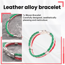 Jewelry bracelet, Italian flag bangle, leather alloy, for men's women, green white red (width 14 mm, length 21.5 cm)
