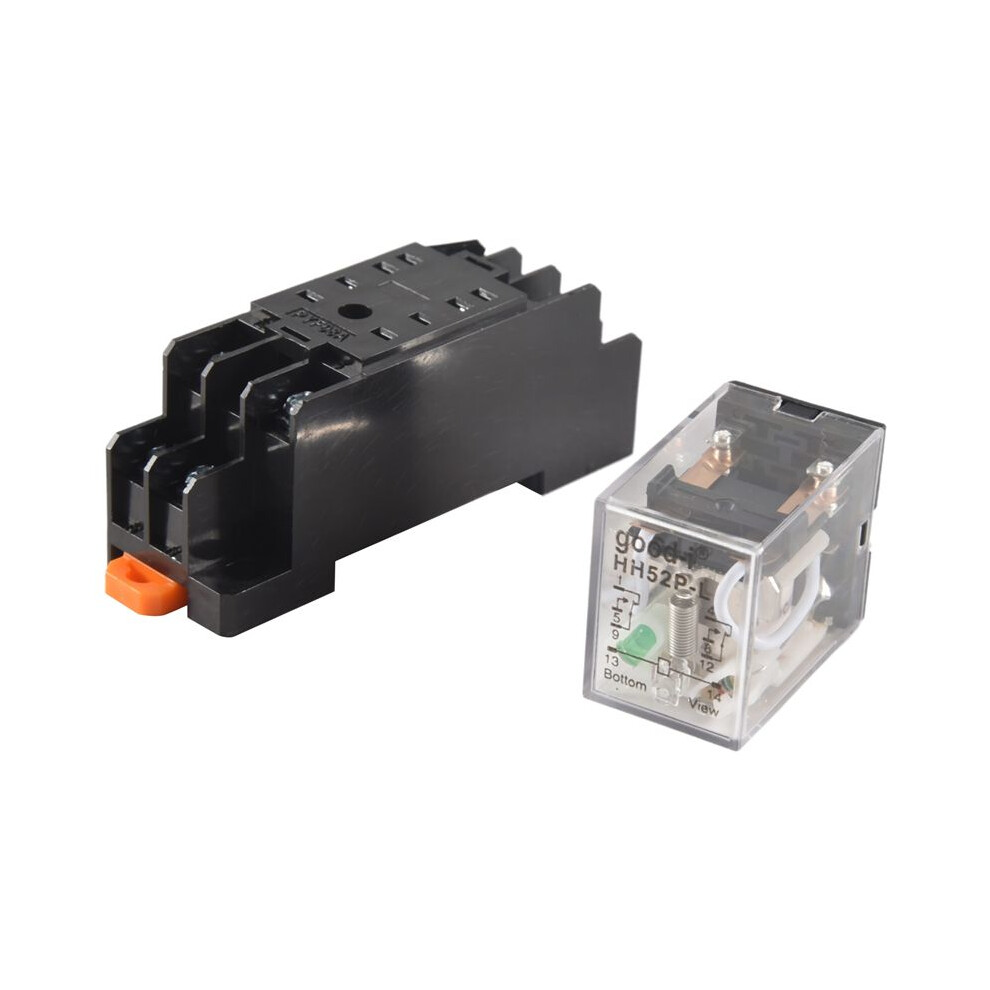 Hh52p 24V Coil Dpdt 8 Pins Electromagnetic Power Relay With Dyf08a Base, + Clear Black 6034161330113