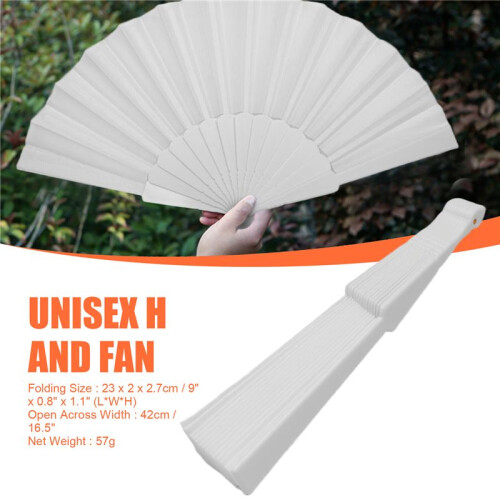 Plastic Fabric Hand Foldable Fan for Ladies Men White 2