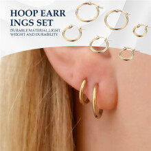3 Paar 15mm 20mm 25mm Edelstahl Creolen Ohrringe Set Frau Gold