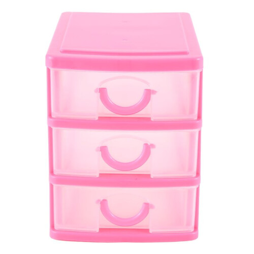 translucent Drawer type plastic Storage Box（rose red 3 Layers）