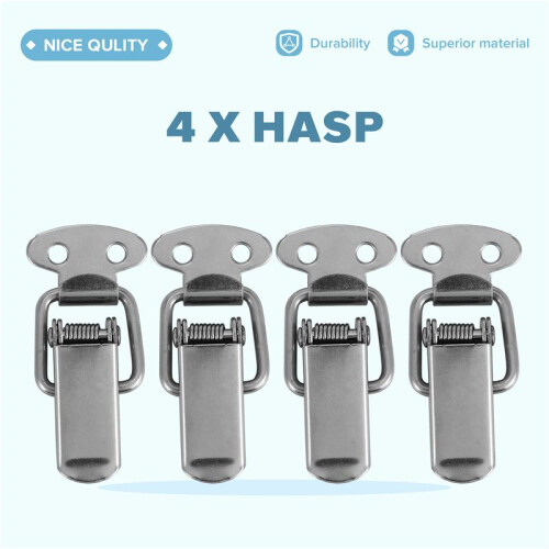 Cabinet Silver Tone Spring Loaded Toggle   Hasp 4 pcs 1