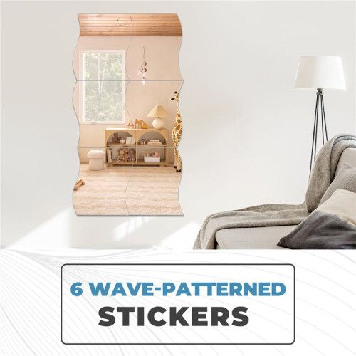 6pcs Mirror wall Wall style square sticker with pattern of silver waves Nursery decoration 2
