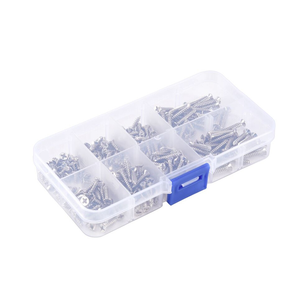 200Pcs M3 Stainless Steel Flat Screws Kits High Strength Self-Tapping Screws Assortment Set For Wood Furniture 4713795834878