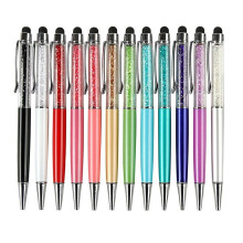 12 Piezas / Paquete Bling Bling 2-En-1 Slim Crystal Diamond Stylus Pen y BolíGrafos de Tinta (12 Colores)