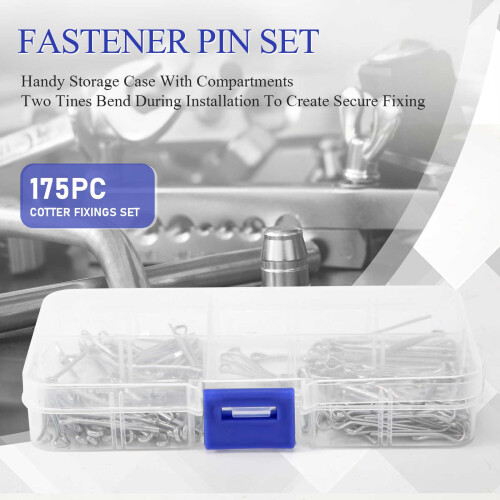 175Pc SPLIT PINS Cotter Fixings Set Assorted Sizes Zinc Plated Steel Hard Case 2