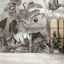 Superfresco Easy Jungle Animals Black & White Print To Order 3m x 2.8m Mural | Wallpaper Roll