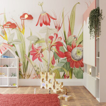 Superfresco Easy Flora Red Print To Order 3m x 2.8m Mural | Wallpaper Roll