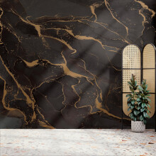 Superfresco Easy Marble Black & Gold Print To Order 3m x 2.8m Mural | Wallpaper Roll