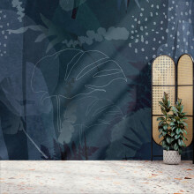 Superfresco Easy Abstract Leaf Navy Print To Order 3m x 2.8m Mural | Wallpaper Roll