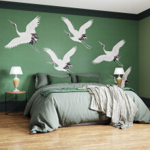 Superfresco Easy Cranes in Flight Emerald Print To Order 3m x 2.8m Mural | Wallpaper Roll