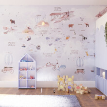 Superfresco Easy Around the World Lilac Print To Order 3m x 2.8m Mural | Wallpaper Roll
