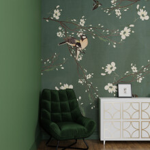Superfresco Easy Birds & Blossom Dark Green Print To Order 3m x 2.8m Mural | Wallpaper Roll