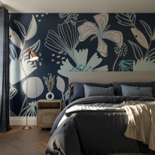 Superfresco Easy Scandi Floral Navy Print To Order 3m x 2.8m Mural | Wallpaper Roll