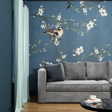 Superfresco Easy Birds & Blossom Blue Print To Order 3m x 2.8m Mural | Wallpaper Roll