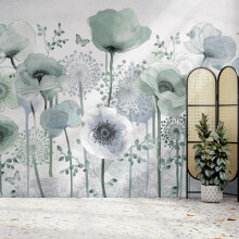 Superfresco Easy Poppy Teal Print To Order 3m x 2.8m Mural | Wallpaper Roll