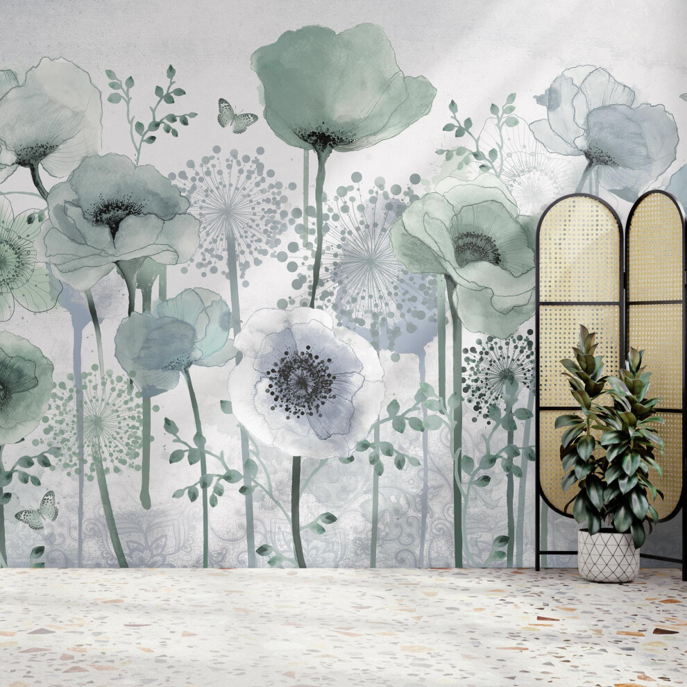 Superfresco Easy Poppy Teal Print To Order 3M X 2.8M Mural | Wallpaper Roll Blue