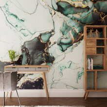 Superfresco Easy Agate Marble Teal & Gold Print To Order 3m x 2.8m Mural | Wallpaper Roll