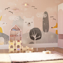 Superfresco Easy Scandi Animals Pink Blue Print To Order 3m x 2.8m Mural | Wallpaper Roll