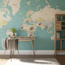 Superfresco Easy World Map Blue Print To Order 3m x 2.8m Mural | Wallpaper Roll