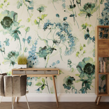 Superfresco Easy Watercolour Floral Blue Green Print To Order 3m x 2.8m Mural | Wallpaper Roll