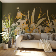 Superfresco Easy Flora Green Ochre Print To Order 3m x 2.8m Mural | Wallpaper Roll