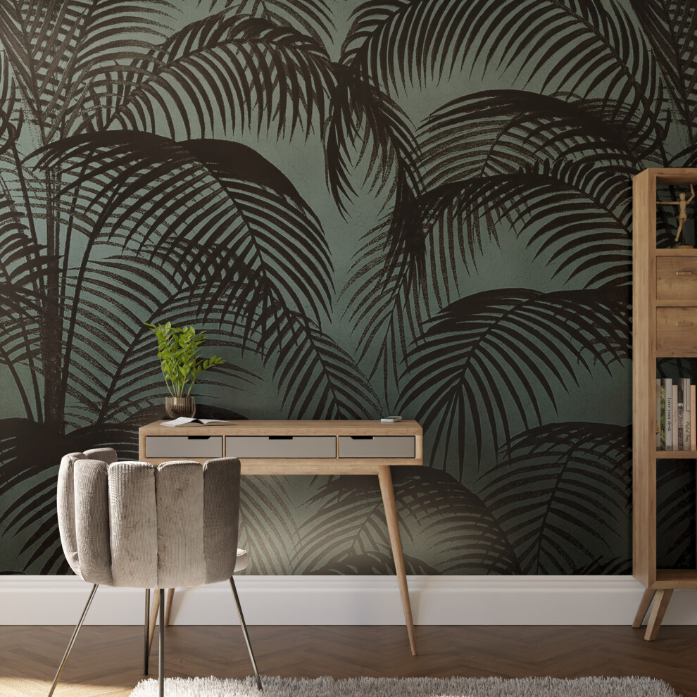 Superfresco Easy Palm Silhouette Teal Print To Order 3M X 2.8M Mural | Wallpaper Roll