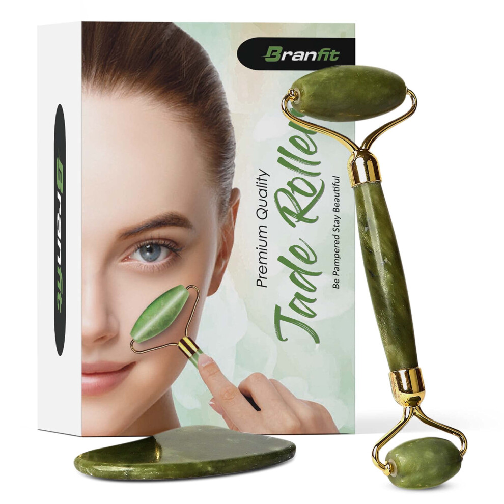 Jade Roller and Gua Sha Set for AntiAging, Reduce Puffiness, Boost Skin Elasticity, Facial Massage