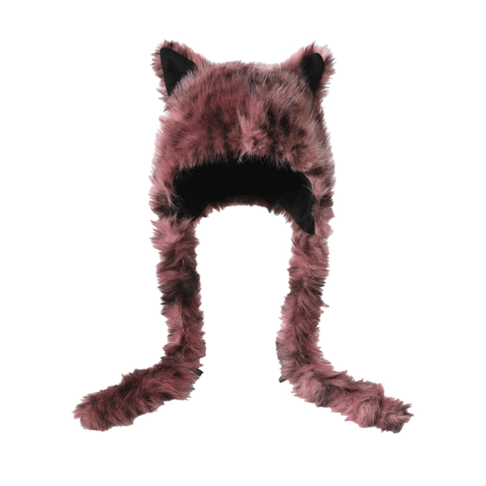 (One Size, Pink) Women's Winter Earflap Hats Warm Stylish Fox Ear Design Leopard Print Furry Thick Windproof Faux Fur Ushanka Hat