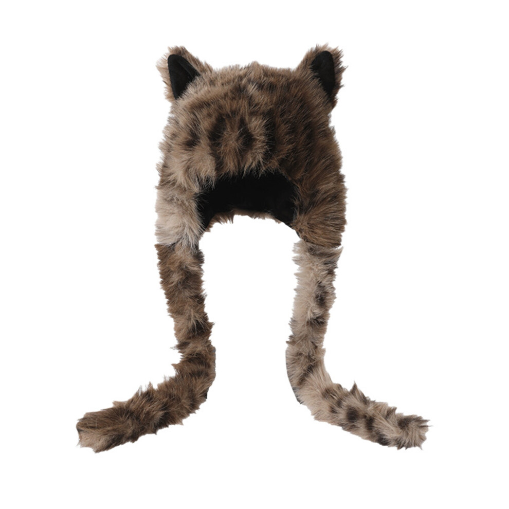 (One Size, Khaki) Women's Winter Earflap Hats Warm Stylish Fox Ear Design Leopard Print Furry Thick Windproof Faux Fur Ushanka Hat
