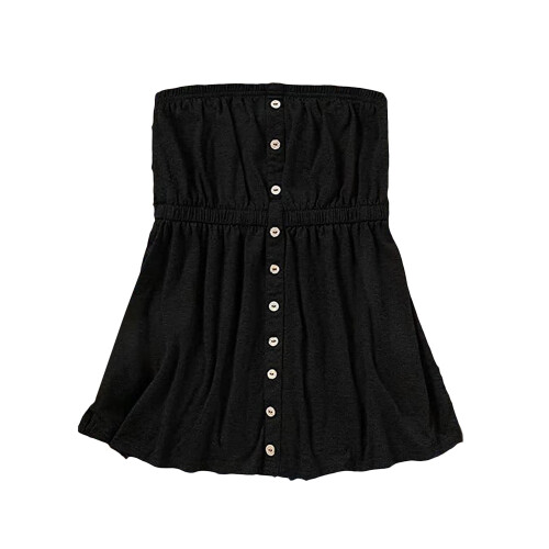(L, Black) Γυναικεία Μπλούζα με Κουμπιά, Αμάνικα Στράπλες, Καλοκαιρινά Bandeau 2