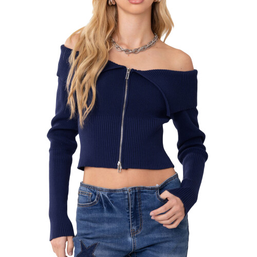 (S, Blue) Blusa cropped feminina e outono.