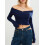 (S, Blue) Blusa cropped feminina e outono. 7