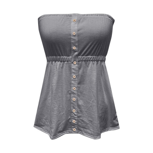 (M, Light Gray) Γυναικεία Μπλούζα με Κουμπιά, Αμάνικα Στράπλες, Καλοκαιρινά Bandeau 1