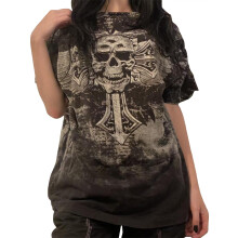 (S, White Print) Women Fashion Gothic T-Shirts Vintage Skull Print Crew Neck Short Sleeve Loose Shirts Summer Casual Tops Streetwear