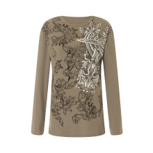 (M, Khaki) Women's Vintage Tops Gothic Long Sleeve Round Neck Cross Print Loose T-Shirts Streetwear Grunge Tops