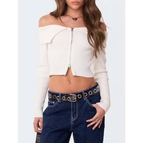 (M, White) Blusa cropped feminina e outono. 2