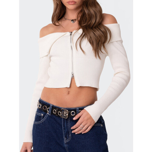 (S, White) Blusa cropped feminina e outono. 1