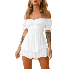 (M, White) Tuta corta da donna, a maniche corte, con spalle scoperte, tinta unita, ideale per l'estate, feste e club.