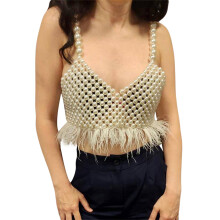 (One Size, White) Bra Slabhra Coirp Péarla na mBan, Faisean Muineál V, Barr Cami Crop, Seodra Coirp
