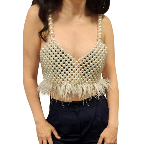(One Size, White) Γυναικείο σουτιέν με με κρόσσια.