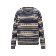 (M, Brown) Pull en maille rayée à manches longues et col rond pour femme, idéal pour le printemps et l'automne.