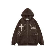 (M, Coffee) Cappotto da donna, maniche lunghe, cappuccio, cerniera, tasche, cardigan primaverile casual da strada per feste