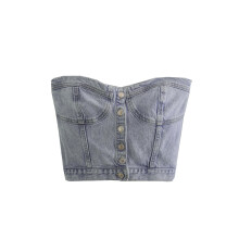(M, Blue 1) Chaleco vaquero para con botones.