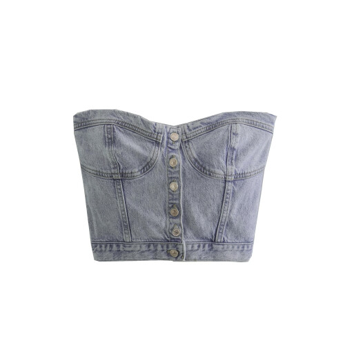 (M, Blue 1) Chaleco vaquero para con botones.
