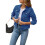 (XL, Dark Blue) Γυναικείο μονόχρωμο τζιν μπουφάν με μακριά μανίκια και τσέπη 1