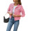 (XL, Pink) Γυναικείο μονόχρωμο τζιν μπουφάν με μακριά μανίκια και τσέπη 1