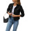 (XXL, Black) Γυναικείο μονόχρωμο τζιν μπουφάν με μακριά μανίκια και τσέπη 1