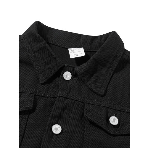 (XXL, Black) Γυναικείο μονόχρωμο τζιν μπουφάν με μακριά μανίκια και τσέπη 1