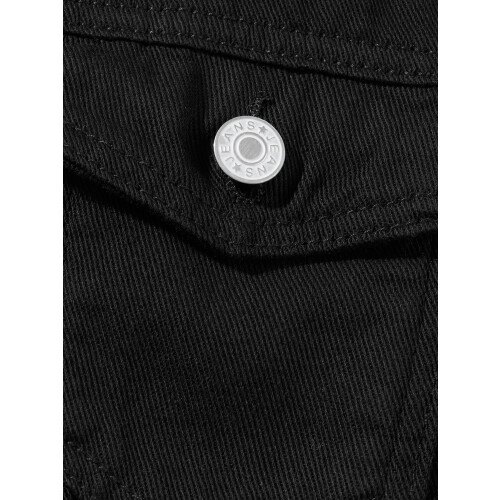 (XXL, Black) Γυναικείο μονόχρωμο τζιν μπουφάν με μακριά μανίκια και τσέπη 2